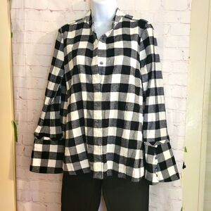NEW Derek Lam 10 Crosby Black/White Buffalo Plaid Collarless Shirt sz.6 ret $325
